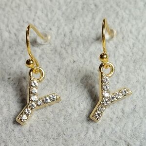 13x10mm Women's Gold Initial Y letter rhinestone dangle earrings